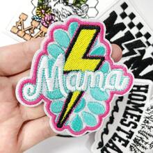 4pcs Light Blue "MAMA" Fashionable Iron-On Embroidery Patches, Heat Transfer Stickers, Suitable For DIY Clothing Decoration Accessories, Mending Patches, Handmade Craft For Hat, Cap, Trucker Hat