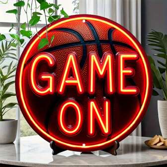 1 pieza Letrero de neón de estilo vintage de baloncesto - Decoración de pared para sala de juegos, Cartel de metal retro, Colgante de pared de múltiples usos, Adecuado para el hogar, el garaje, el refugio de hombres, la cafetería - 8x8 pulgadas, No se necesita electricidad, Decoración para el hogar, Decoración de la habitación, Decoración de pared