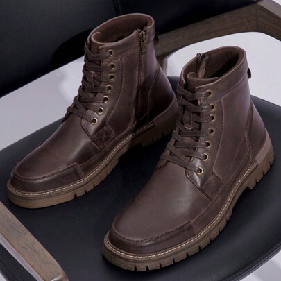 SHOESMORE Men's Leather Black Boots Chukka Motorcycle Brown Boots Premium Casual Combat Ankle Dress Boot For Men