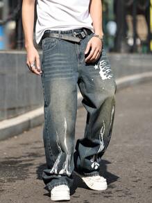 Calça Denim casual solta com bolsos com remendo de Chamas da HEHCN, Streetwear retrô baggy azul estilo Y2K