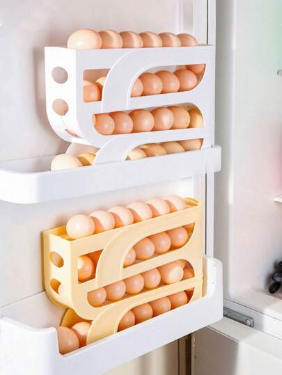 1 pieza Estante para huevos de refrigerador, Organizador de huevos de refrigerador de rodamiento automático, Estante para huevos de refrigerador, Contenedor de almacenamiento de huevos, Máquina de rodamiento automático de huevos ahorradora de espacio, Contenedor de almacenamiento de huevos refrigerado, Estante de almacenamiento de huevos, Contenedor de almacenamiento de huevos, Estante de huevos de escritorio, Contenedor de almacenamiento de huevos de gran capacidad, Mesa de rodamiento automático de huevos, Caja de huevos apilable