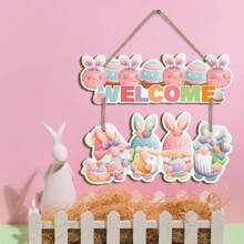 2 piezas de letreros colgantes de madera de bienvenida de primavera, decoraciones de bienvenida de conejito lindo, letreros de madera de bienvenida de Pascua para puerta, adecuados para interiores y exteriores, carteles decorativos para puerta, porche, decoración del hogar, decoración de habitaciones, decoración de pared