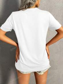 Maglietta casual da donna a maniche corte, girocollo monocolore, top estivo, collo lavorato con cura