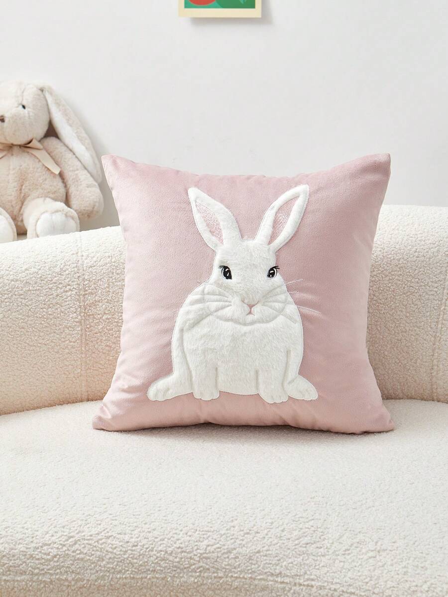 1 vỏ gối thêu hình thỏ hồng Phục Sinh, vỏ gối Phục Sinh, thích hợp trang trí trong nhà, vỏ gối mùa xuân/hè, không bao gồm ruột gối.