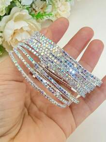 G-S Minimalistic Delicate Sparkling Rhinestone Tennis Bracelet, Silver/Gold Color, Women