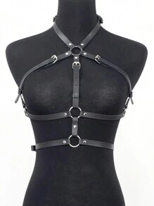Conjunto de lencería Bondage sujetador de PU, correa de bondage y arnés pectoral para ropa gótica de mujer y accesorios