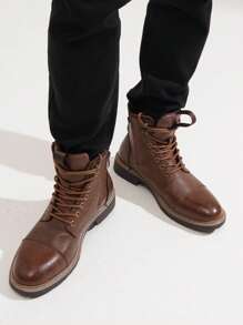 VOSTEY SHOESMORE Men's Fashion Black Boots Casual Dress Boots Motorcycle Zipper Chukka Brown Boots For Men - BMY8049-棕色 - 查看 2