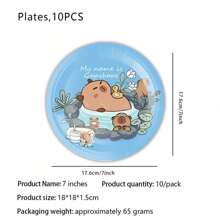 طقم أدوات المائدة لحفلة عيد ميلاد الكابيبارا، طقم إمدادات الحفلة من الورق، الأطباق، المناديل، الأكواب، وبياضات المائدة يكفي ل- 10 ضيوف، ديكورات حفلة عيد الميلاد بموضوع الرسوم المتحركة الكابيبارا
