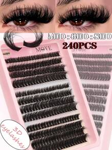 8-18mm 卷曲 D DIY 240/640 件簇状睫毛，30D+60D/40D+80D/50D+60D+80D(3D)/30D+40D+50D+60D 延长蓬松丰盈单根假睫毛，仿貂皮睫毛，可重复使用 - D - 查看 4