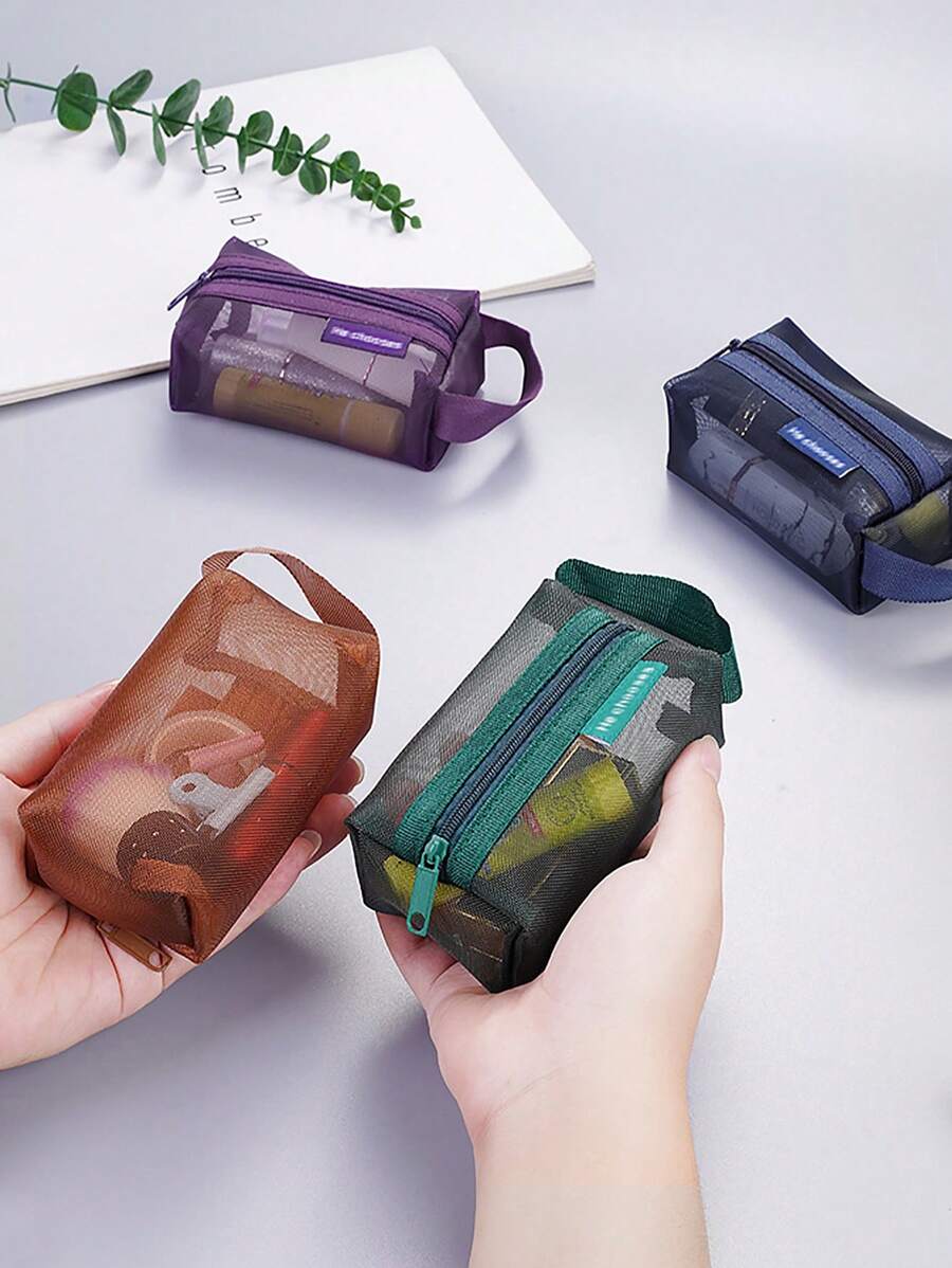 1pc Small Carry-On Bag, Makeup Bag, Digital Bag, Mesh Outer Layer Can Hultiple Carr-On Small Items Multicolor Power Bank Travel Travel Bag Portable Charger Charger Case School College Back To School Headphone Case Cable Bag Electronic Bag Dorm Cable Organizer Home Camping - Multicolor - View 1