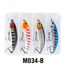 4 pièces/boîte Appâts de pêche de 6,7 cm/7 cm, leurres nageurs plongeants, leurres artificiels durs avec 2 hameçons triples et yeux 3D pour la pêche à la truite et au black-bass