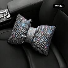 彩色水钻水晶蝴蝶结汽车头枕腰枕，柔软泡沫填充，符合人体工学设计，可调节腰部支撑，适合女性，豪华汽车内饰配件，舒适时尚