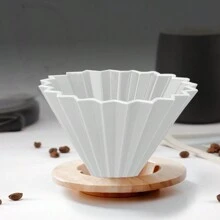 MYVIT 手冲咖啡壶套装、陶瓷手冲咖啡滴漏漏斗、竹制咖啡架、家用咖啡制作工具 - 均碼 - 查看 7