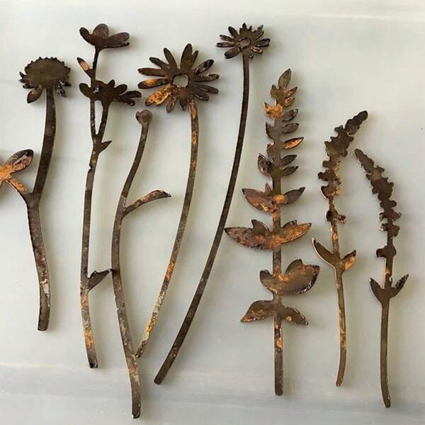 10 Peças Suportes de Arte de Jardim Suspensos de Flores Silvestres de Metal Enferrujado, Sem Necessidade de Eletricidade, Perfeito para Decoração de Feriados ao Ar Livre, Ideal para Casamentos
