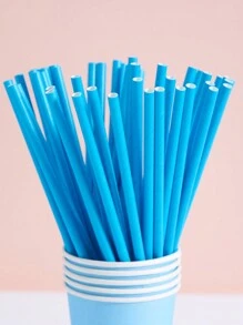 10/25/50/100pcs Disposable Blue Paper Straws, Candy Stick Support, Suitable For Cocktails, Birthdays, BBQs, Events And Celebrations - Blue - View 4