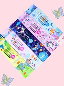 1 Set de 6 lápices en estuche con diseño de caja con dibujos animados, kit de papelería escolar