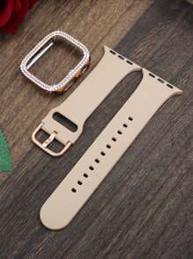 兼容 38mm、40mm、41mm、42mm、44mm、45mm、46mm 和 49mm 的 表带和表壳。采用柔软、运动休闲的硅胶表带，搭配双排镶钻、防震防刮的硬质 PC 穿孔保护壳。兼容 Ultra/11/10/9/8/7/6/5/4/3/SE 女士时尚表带和表壳。佩戴舒适，触控灵敏！ - 奶茶色錶帶+玫瑰金錶殼 - 查看 5