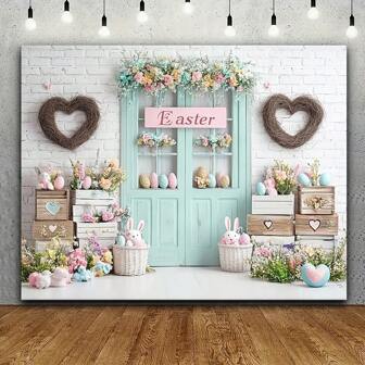 Happy Easter Photography Background Cloth - Easter Egg And Cute Rabbit Pattern, Made Of Polyester Material, No Battery Required, Suitable For Birthdays And Anniversaries