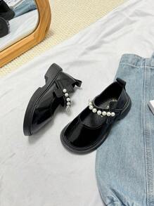 Girls Leather Shoes Fashion Loafers Toddler Lolita Style Princess Pearl Shoes, Outdoor Suitable For Spring & Autumn
