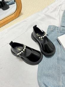 Girls Leather Shoes Fashion Loafers Toddler Lolita Style Princess Pearl Shoes, Outdoor Suitable For Spring & Autumn