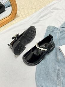 Girls Leather Shoes Fashion Loafers Toddler Lolita Style Princess Pearl Shoes, Outdoor Suitable For Spring & Autumn