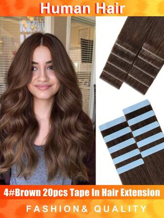 20pcs Straight Tape In 100% Remy Human Hair Extension For Salon Silky Straight Seamless Invisible Brown Color For Thin Hair Woman Natural Look Top Quality Tape In Hair Tape Ins Hair Extensions