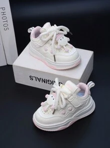 New Spring Kids' Anti-Slip Cushioned Breathable Classic Retro Chunky Sneakers, Casual Functional Shoes For Everyday Wear, School, Travel, Running And Daily Outfits - Pink - View 1