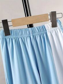 2pcs Young Boy Solid Color Patchwork Letter Print Breathable Moisture Wicking Soft Comfortable Outdoor Running Exercise Short Sleeve Sports Outfit, Spring/Summer - Baby Blue - View 3