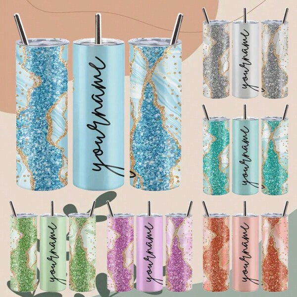 Personalized Sparkling Tumbler: 20oz Stainless Steel Insulated Water Bottle, Shatterproof, Rust-Resistant, Easy To Clean - For Men & Women - Perfect For Summer, Winter, Travel - Ideal Gift For Valentine's Day,Multi-Functional,Durable,Ornamental,Anti-Mold,Reusable,Stainless,Adorable,High-Quality,Cute,Modern,Custom,Personalized,Unique,Ideal Gifts For Him,Ideal Gifts For Her,Her,Girlfriend,Family,Friends,Son,School Students,Workers,Kids,Dining Room,Bathroom,Living Room,Bedroom,Office,Tea Room,School,Home