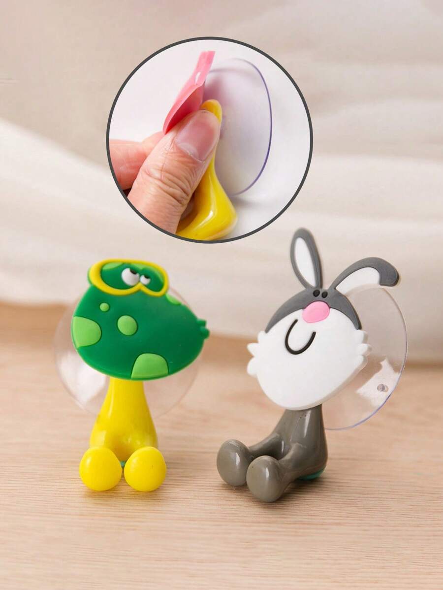 1/3/5pcs Creative Cute Cartoon Animal Family Damage-Free Strong Suction Toothpaste & Toothbrush Holder, Assorted Style Home Bathroom Decor Summer