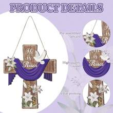 复活节门标牌他已复活悬挂装饰性十字架标牌复活节花环用于前门外部基督教花门钩用于农舍前廊墙壁装饰