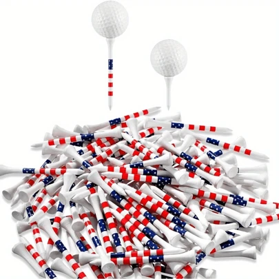 50/100Pcs American Flag Golf Tees Wood Patriotic Golf Tees USA Stars And Stripes Golfing Tees Reduce Sidespin And Friction For Men Women Golf Balls Game