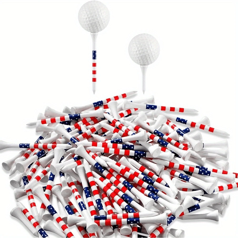50/100Pcs American Flag Golf Tees Wood Patriotic Golf Tees USA Stars And Stripes Golfing Tees Reduce Sidespin And Friction For Men Women Golf Balls Game