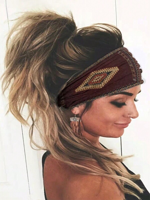 1 pieza Diadema estilo bohemio con estampado africano, diadema elástica para deportes/yoga para mujeres, accesorios de moda para el cabello