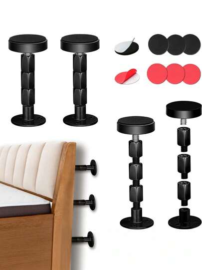 2 件黑色可调节床架防震固定工具，床头板止动器配有免费家具垫和螺丝，不再吱吱作响，保护墙壁免受撞击，易于安装