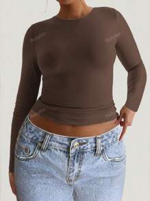 Plus Size Women's Backless Long Sleeve Fitted Sports Tee