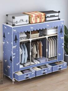 1pc Large Capacity Portable Wardrobe, Elegant Design, Easy Assembly, Steel Pipe Frame Organizer With 3 Drawers And Separate Hanging Area, Suitable For Storing Clothes And Daily Items, Applicable For Home, Room, Apartment, Bedroom, All-Season Clothing Storage Cabinet - Multicolor - View 2