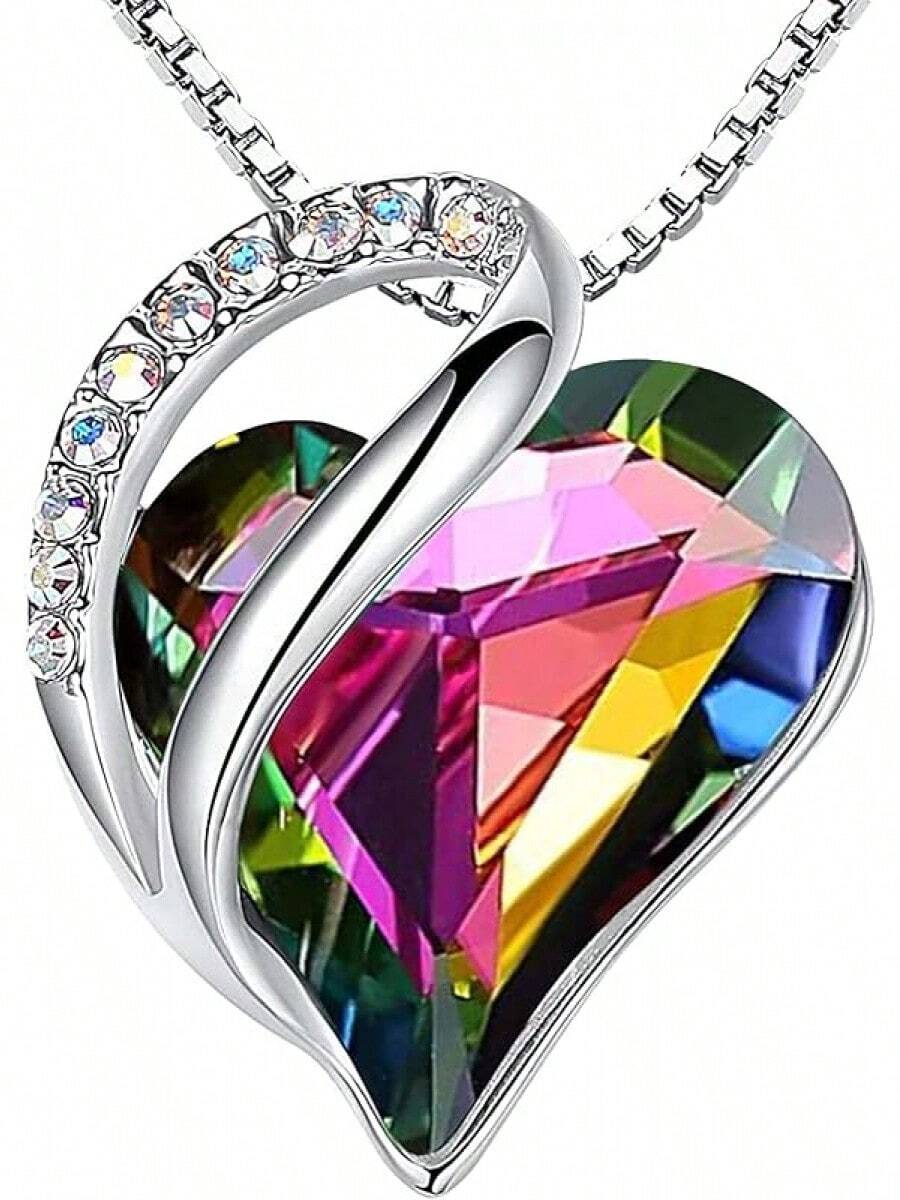 Leafael Women, Love Birthstone Heart Pendant, Birthday Jewelry Gifts Her, Mom, And Wife, Silver Plated, 18 Plus 2 Inch Adjustable Chain - 13a-protection-rainbow Black - View 1