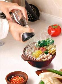 1 pieza Molinillo de pimienta manual de vidrio duradero - Salero y especiero transparente, accionado manualmente para pimienta negra, sal marina - Accesorio de cocina ideal para entusiastas de la cocina