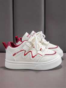 白色和红色韩版休闲2025新款春季运动鞋运动滑板鞋百搭防滑旅游鞋时尚小白鞋