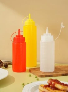 Juego de 12 piezas de botellas de plástico exprimibles, 4 botellas + 4 tapas de plástico de tres orificios + 4 tapas de plástico de un orificio, botellas para salsa con orificio único/tres orificios para control de cantidad preciso, dispensador de condimentos de cocina, tapa de plástico, botella exprimible con medición giratoria, adecuado para ensalada, salsa de tomate, miel, mermelada - Multicolor - Ver 7