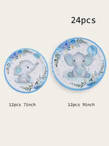24/12 piezas, platos de papel desechables, platos de papel con diseño de elefante/elefante bebé, platos para comida, tema de elefante bebé/globo, platos de papel de 7 pulgadas, platos de papel de 9 pulgadas, accesorios para fiestas, decoraciones, para usar en fiestas, barbacoas, picnics, celebraciones, fiestas, campamentos, regalos para mamá, fiestas temáticas de cumpleaños y juegos de comida, pañuelos, vasos de papel, decoración del hogar, suministros para fiestas, bandejas, platos para postre, tartas de cumpleaños