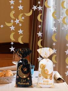 25/50/100pcs Eid Party Plastic Gift Bags With Ties, Eid Mubarak Thank You Favor Bags, Black & White Crescent Moon Pattern Packaging Bags, Eid Ramadan Party Table Decor, Holiday Gift Wrapping, Eid Home Party Baking Packaging Bags, Eid DIY Gift Wrap Bags, Party Favor Bags - View 8