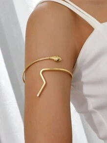 1pc Punk Feather Silver Metal Coiled Arm Bracelet, Adjustable, Gift For Women - Gold - View 7