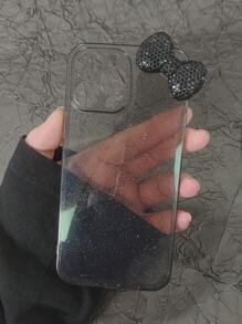 Glitter Rhinestone Bow Knot Clear Phone Case - Adorable Bow Design - Compatible With IPhone 16 Promax 15 14 13 12 11, Full Body Protective Cover - Black - View 5