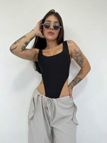 Asadelta Bodysuit Hollow Out Strappy Halter Top With Padded Sexy Casual Fashion Blogger - màu đen - Xem 1