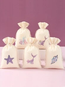 6 piezas Bolsas de regalo con estilo de sirena, estrella de mar y caracol, bolsas de lino con cordón para empaquetar regalos de fiesta de cumpleaños de sirena, suministros de decoración para fiestas de cumpleaños y reuniones familiares con temática de sirena y fondo marino, decoraciones de fiesta de cumpleaños de sirena, regalos y recuerdos para fiestas de cumpleaños con tema de sirena y fondo marino - Multicolor - Ver 7