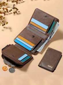 1 pièce Portefeuilles d'affaires pour hommes, porte-cartes avec designs multicouches, portefeuilles à fermoir avant avec plusieurs fentes pour cartes suivant la mode en Europe et en Amérique, porte-monnaie à fermeture éclair innovants, portefeuilles triptyques pour pièces et cartes, accessoires pratiques pour les sorties quotidiennes. Grande capacité avec de multiples fentes, style décontracté d'affaires, cadeau pour l'anniversaire, la remise de diplôme, la fête des pères