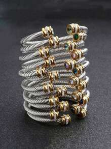1 Pc Stainless Steel Cable Bracelet With 12 Birthstones And Zirconia, Suitable For Women