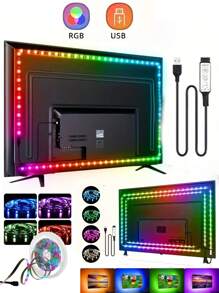 1PC RGB LED Strip LightsTV Background Decorate With 3-Key Controller - USB Powered, 5V 5050 For Home Decor, Living Room, Bedroom, TV Backdrop - Multicolor Party Home Decoration